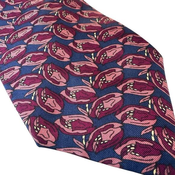 Vintage Christian Dior Monsieur Blue Purple Printed Silk Tie - Picture 5 of 5